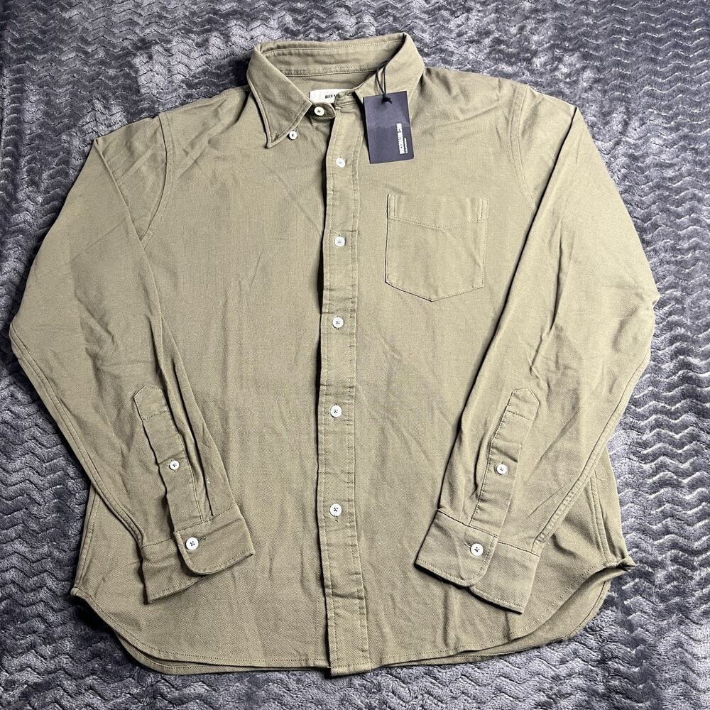 Buck Mason Knit Oxford Button Down Shirt Mens S Green Long Sleeve Pocket NWT